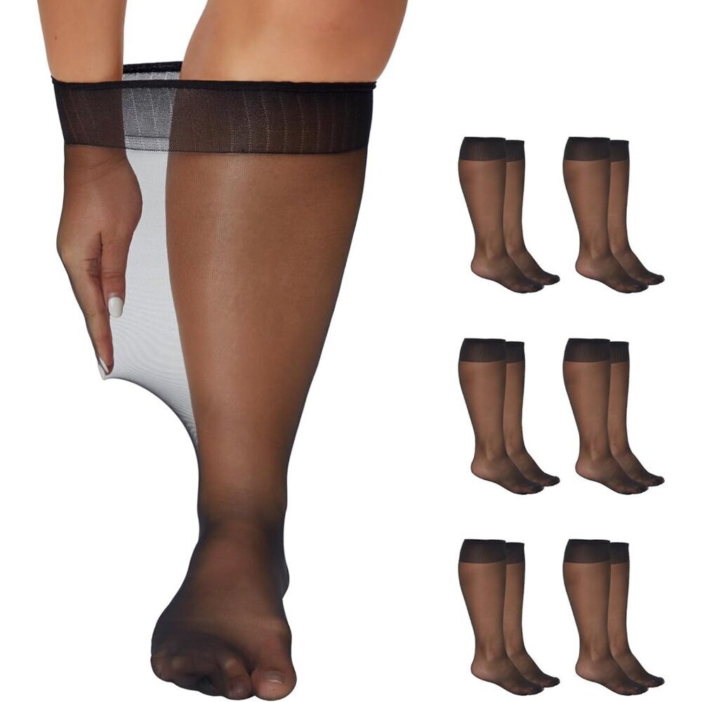 Plus Size Knee High Socks Women Nylon Sheer Capris 6Pairs All Seasons